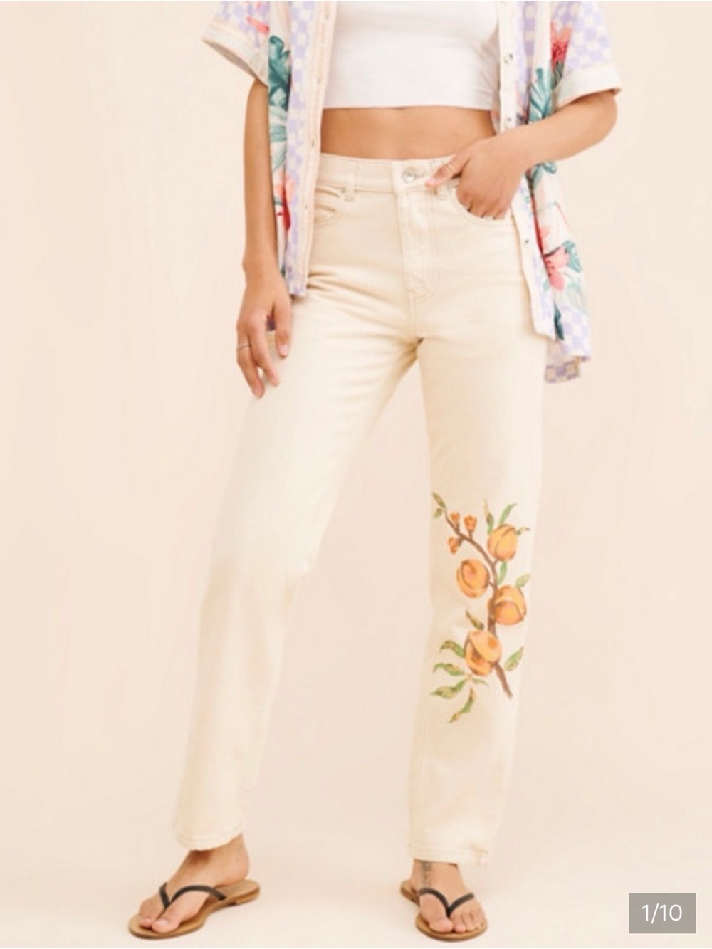 NWT Urban Outfitters BDG Peach 🍑 Print Utility Straight Leg Jeans 26W x 30L